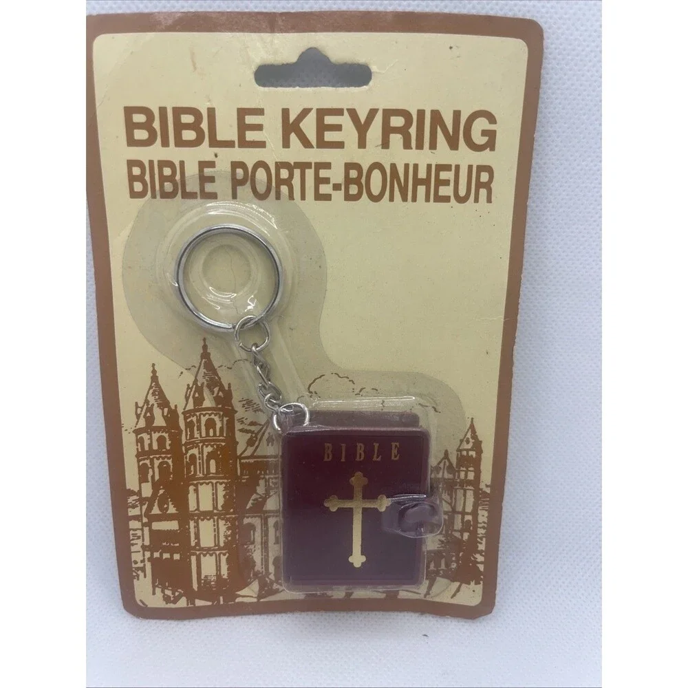 Vintage Mini Bible Keychain, w/ Keyring, Jesus, Church, Christian